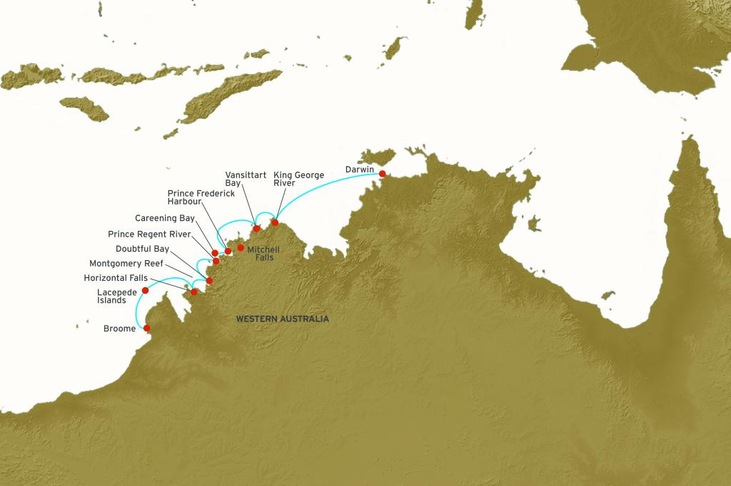 Darwin To Broome Map 10 Night Coral Discoverer Darwin To Broome Cruise