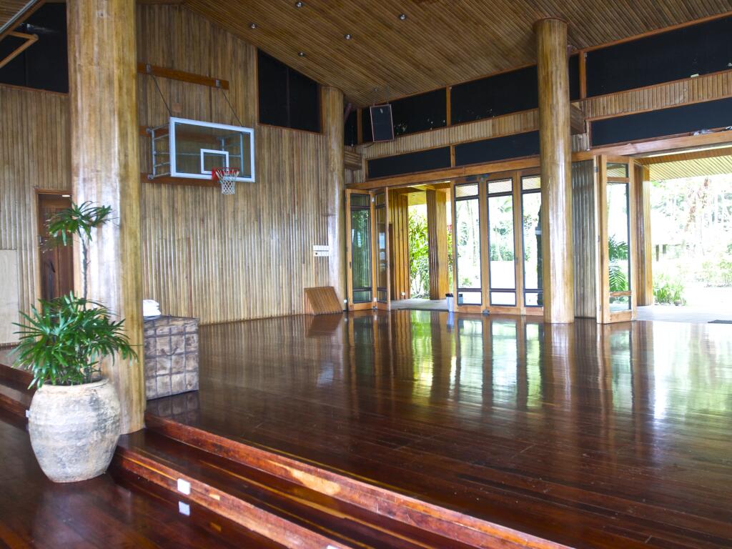 Premium Photo  A basketball court in a tropical rainforest with a wooden  floor and a wooden floor.