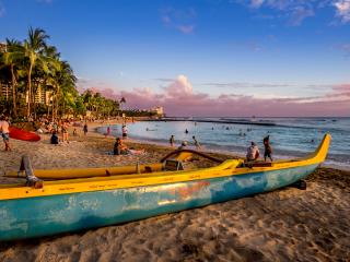 Hawaii - beach boats sunset