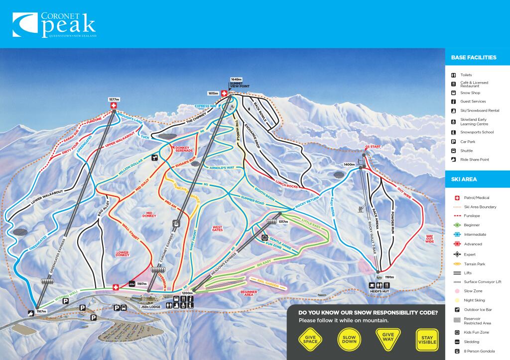 Coronet Peak Winter Trail Map 2023