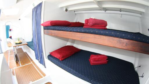 British Defender - Interior Midship Bunks and Table